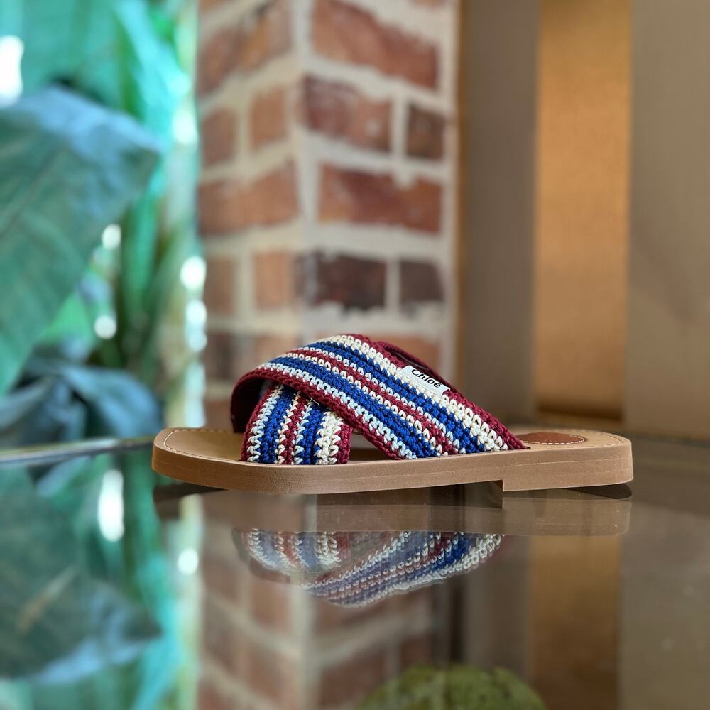 Chloe Multicolor Woven Criss Cross Woody Slides Sandals SZ 37 (US 7)